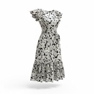 Chaps Black and White Floral Midi Dress